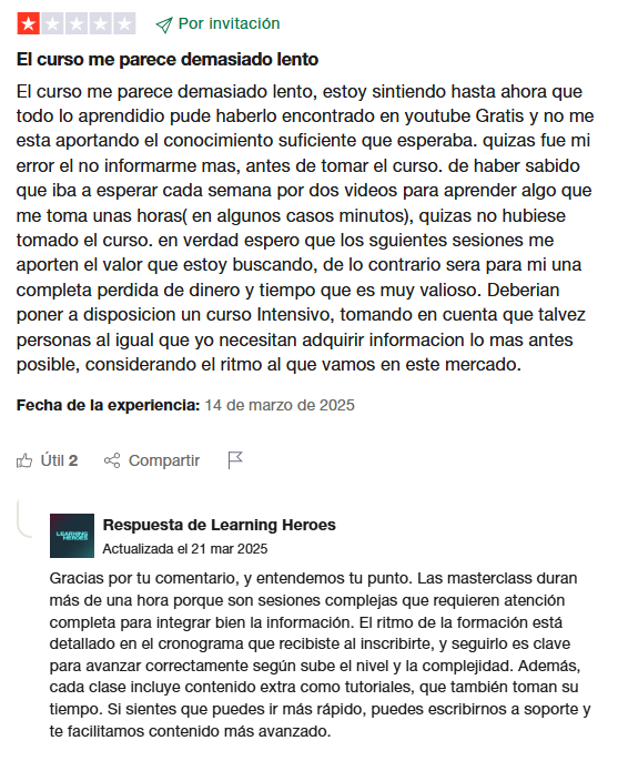 Opiniones de alumnos reales de la academia de Arnau Ramió Learning Heroes.