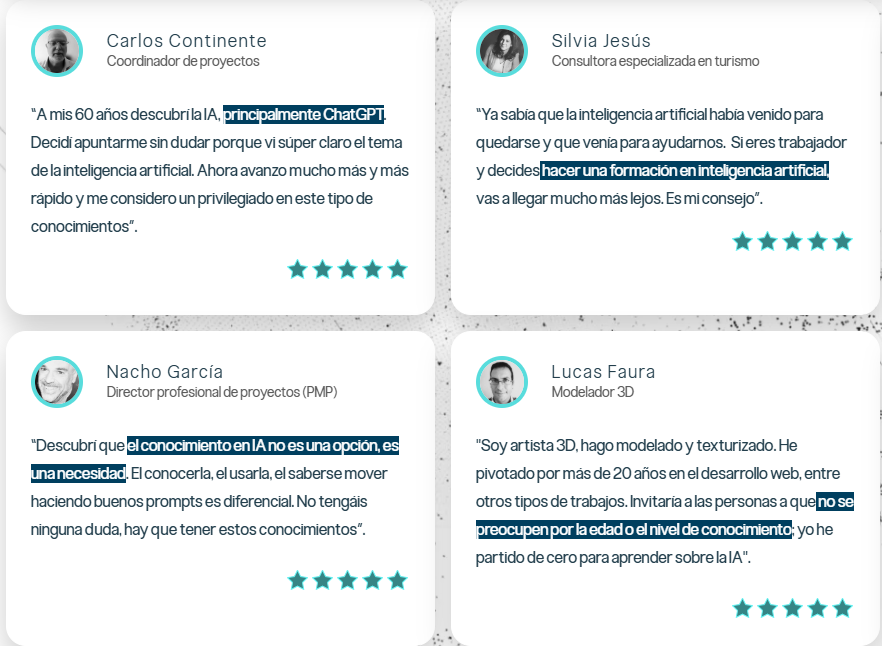 Opiniones reales de los alumnos del curso online de inteligencia artificial IA Heroes Pro de Arnau Ramió.